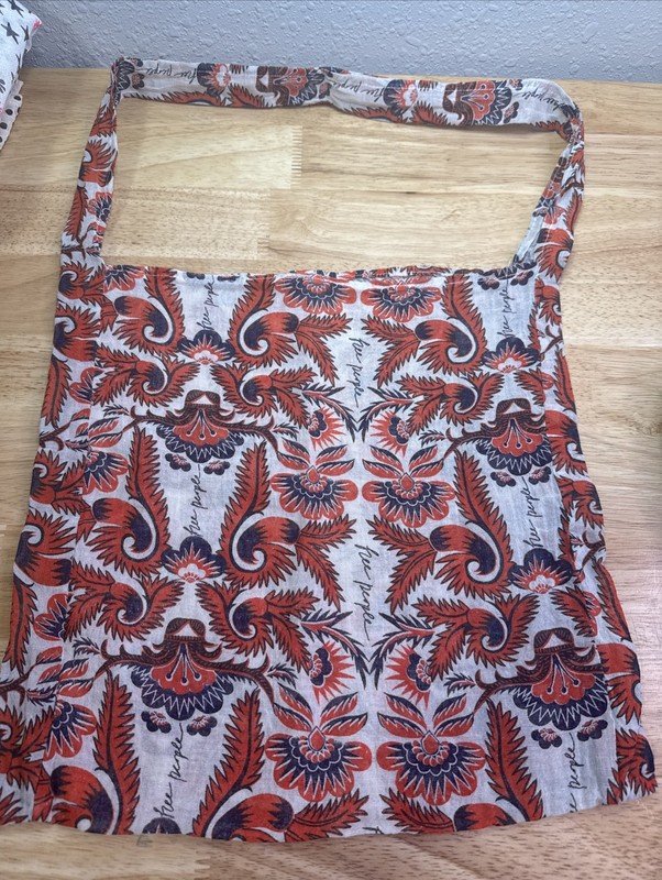Free People Gauze Floral Shopping Tote Shoulder Bag Orange Navy Boho Beach