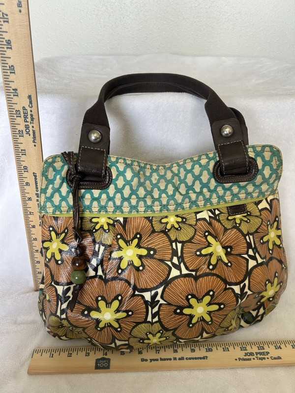 Fossil Key Per Floral Coated Canvas Shoulder Bag Purse Tote Weekend Beach Travel