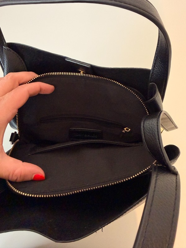 Tony Bianco Black Leather Bag Gold Clasp Tie Strap Small Shoulder Handbag gallery