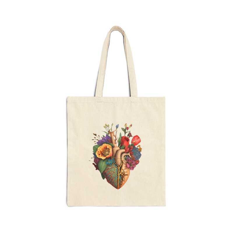 Artistic Heart Floral Canvas Tote Bag, Eco-Friendly gift, Trendy Canvas Bag,