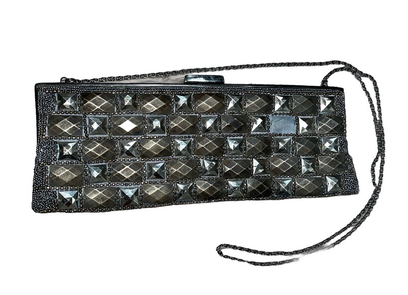 Moyna Couture Beaded Purse Shoulder Evening Bag Chain Strap 11″ x 4″ Mirror