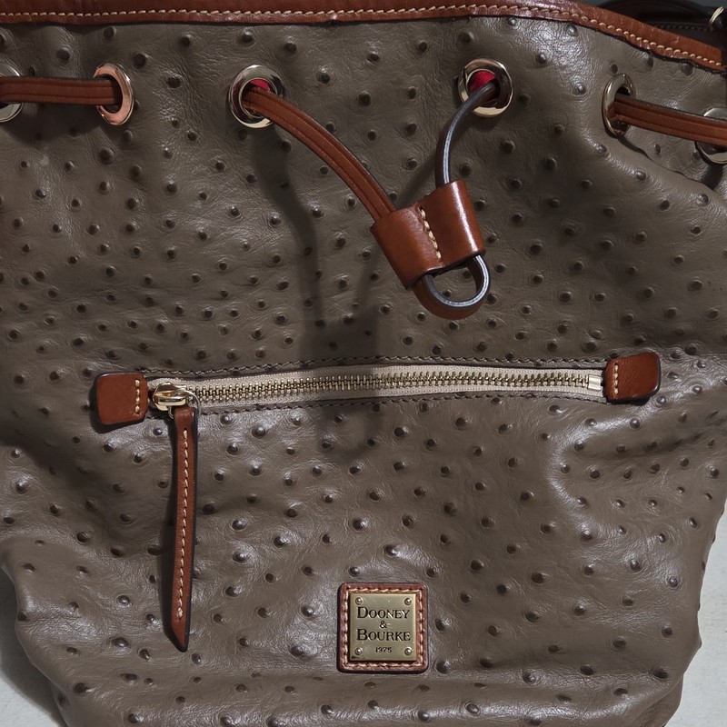 Dooney & Bourke Ostrich Embossed Leather Drawstring Bag & Continental Wallet Set