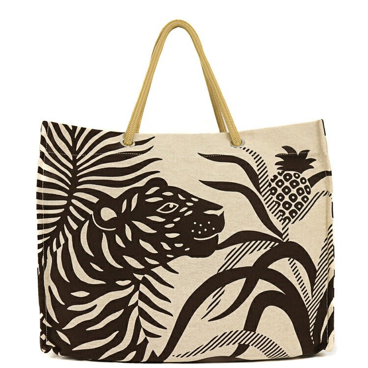 Hermes Tote Beach Bag Tigre A L Ananas Cotton Beige Width 19in Height 15in 99
