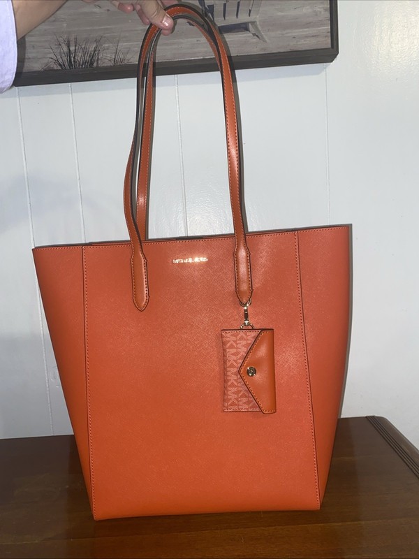 MICHAEL KORS VINCENT LARGE SHOULDER TOTE BAG WITH CARD WALLET MK Leather Orange