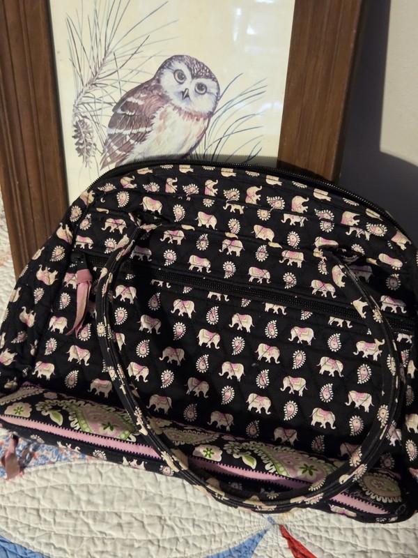 Vera Bradley satchel handbag With Retired black/pink elephant Quilted Vintage gallery