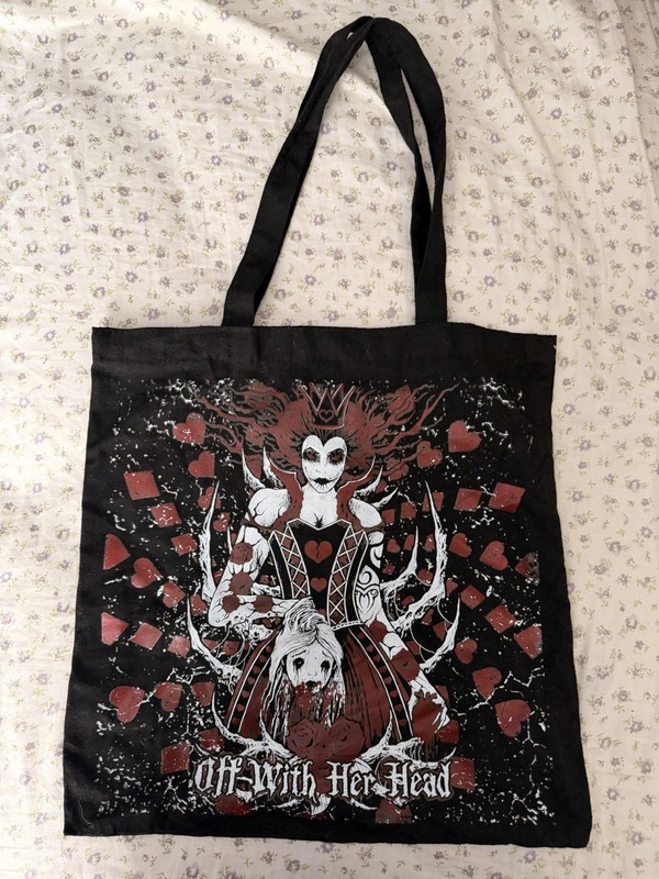Gothic Graphic Print Tote Bag Black Red White Double Handles Open Top