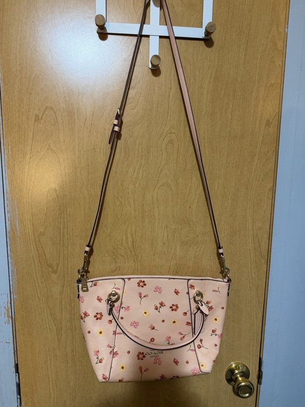 Coach Kacey Satchel bag with mystical flower print. Gold hardware. gallery