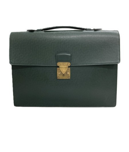 Louis Vuitton Taiga Business Bag Green Leather Briefcase VI1906 Used