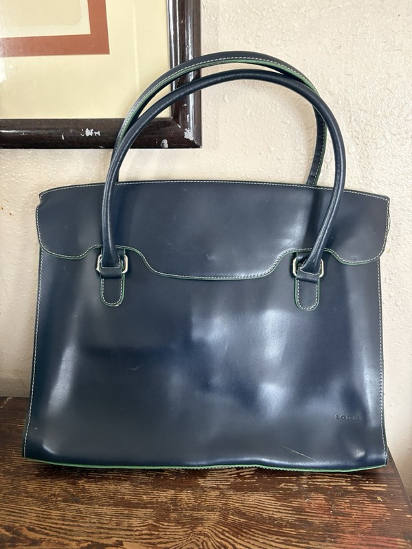 LODIS Large Flap Top Tote Bag In Kelly Navy Green 15x12x3” Laptop Card Organizer