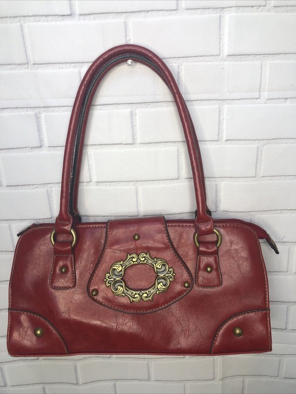 Red Faux Leather Shoulder Purse Handbag Pretty 12 Inches Long Height 6 Inches