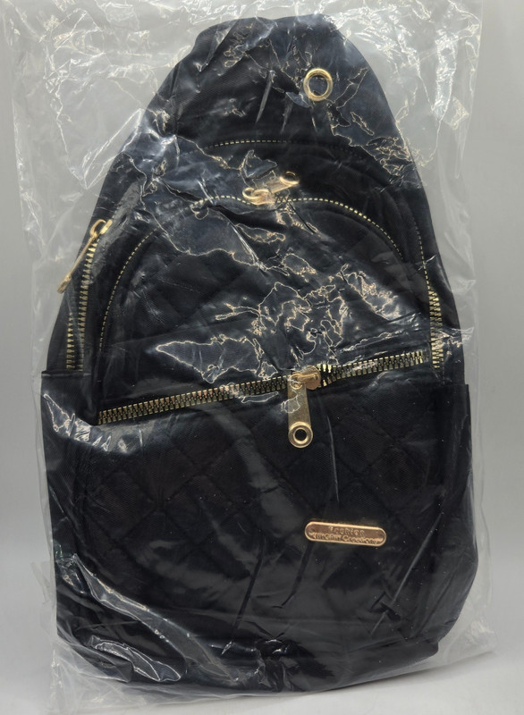 Single Strap Crossbody Backpack BLACK/GOLD Quilted Fashion Jingpin Creations New gallery