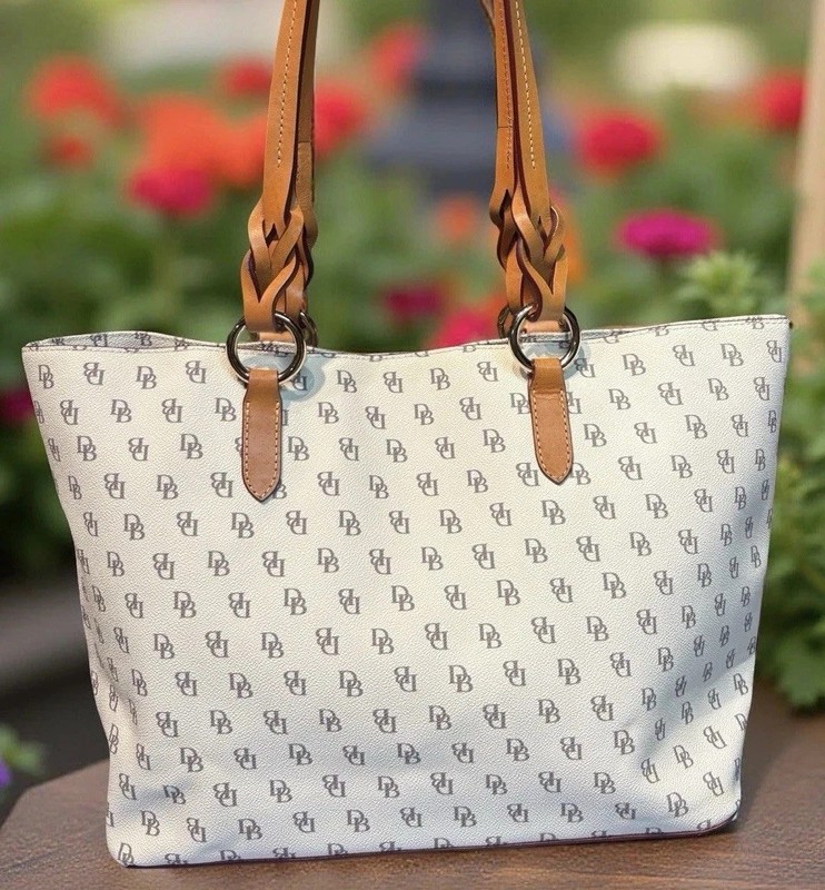 Dooney Bourke White Gray DB Logo Blakely Gretta Tammy Tote Large Shopper Bag gallery