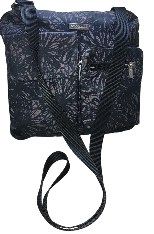 Baggallini Canyon Adjustable Crossbody Bag Midnight Blossom Gray Floral Pockets