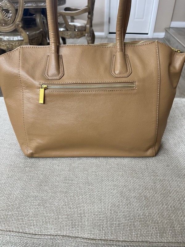 Joy & Iman Camel Brown Faux Leather Tote Bag – Large Zip Top Shoulder Purse gallery