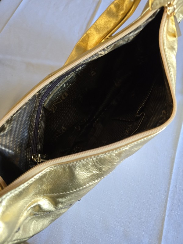 THE FIND Handbag Gold Metallic Leather Shoulder Purse AND Matching Wallet NWT gallery