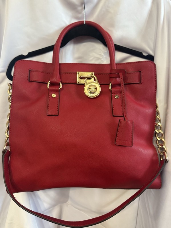 Michael Kors Hamilton Large Satchel NS Tote Saffiano Shoulder Bag – red