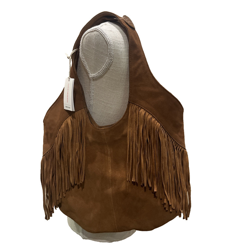 New LUCKY Nyra Soft Fringe Boho Suede Leather HOBO BAG Brown Tan Purse MSRP $228