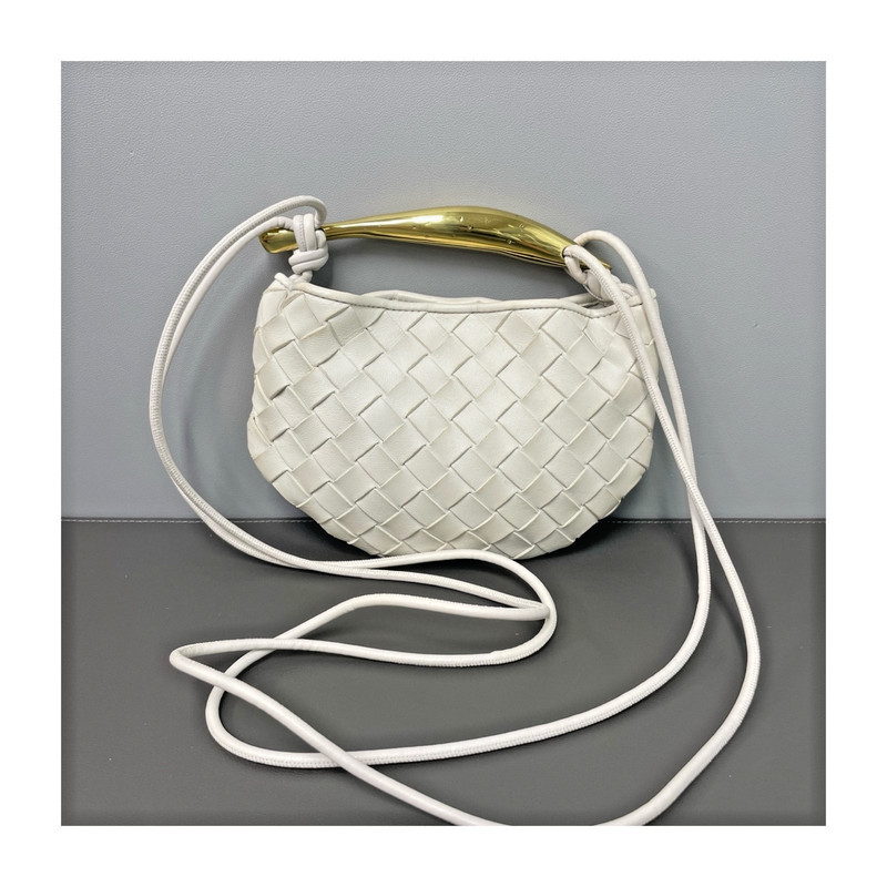Authentic Bottega Veneta Sardine Woven Sheepskin Leather Crossbody Bag White
