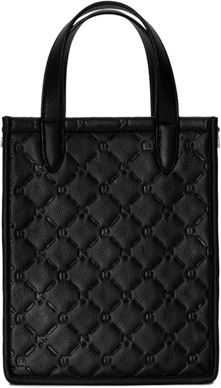 Women’s Crossbody Mini Tote Bag, Monogram Microfiber Leather Handbag, Black gallery