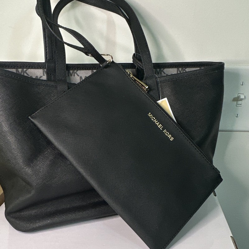 Michael Kors Jet Set Medium Reversible Tote Black w/ Pouch, Logo, Zipper and COA gallery