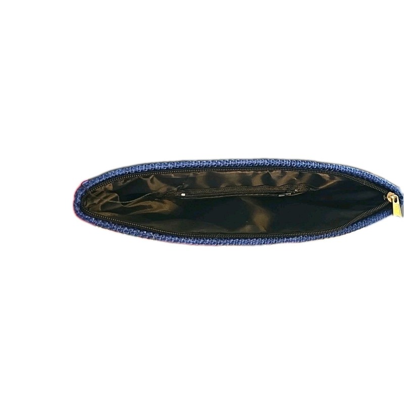 Blue Clutch Multicolor Flap Burlap/Straw Material Magnet Snap & Zipper Close NEW gallery