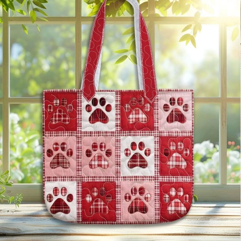 Dog Paw Print Quilt Tote Bag, Dog Mom Gift for Dog Lover Pet Owner Bag Gift