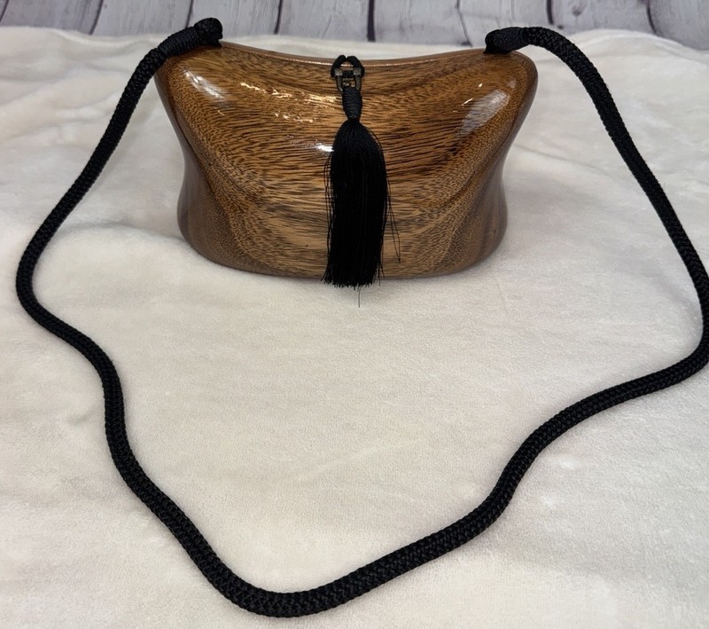 TIMMY WOODS Beverly Hills Vintage Wooden Dome Purse Handmade Philippines Art