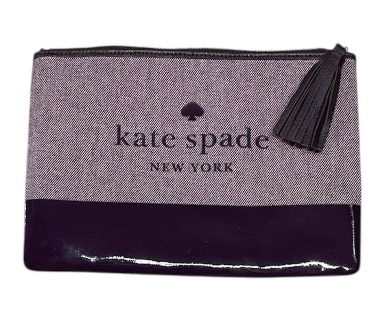 Kate Spade Pink/Red Patent Cow Leather Cotton Clutch Tassel 10×7 Inches