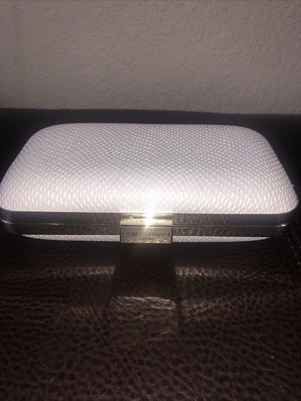 Giorgio Armani Parfums White With Gold Trim Hard Case Clutch Purse Glasses