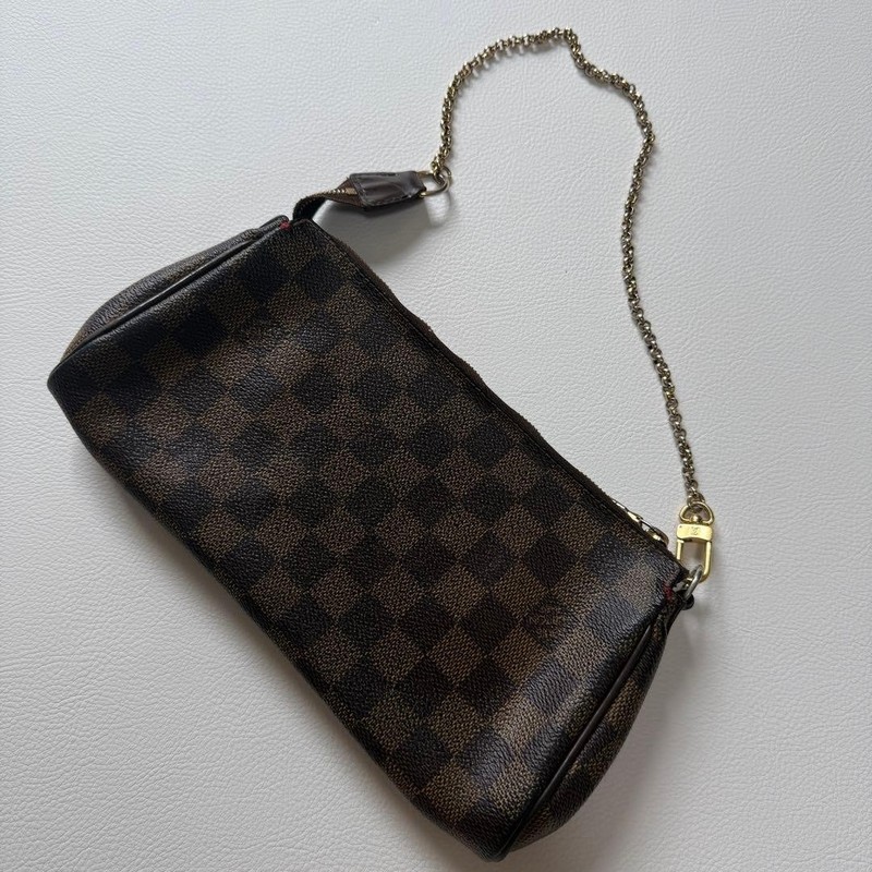 Vintage Louis Vuitton Damier Eva Chain Handbag N55213 lining red Used logo plate gallery