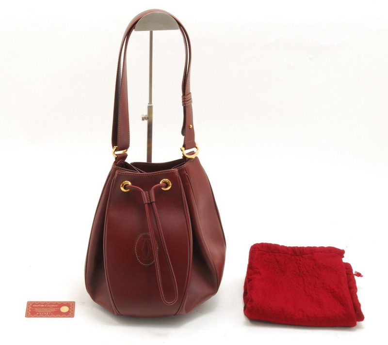 Cartier Must de Cartier Shoulder Bag Crossbody Leather Bordeaux Vintage #1119