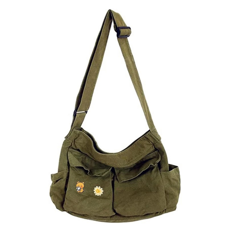 Canvas Messenger Bag Large Hobo Crossbody Bags with Multiple Pockets,School V…