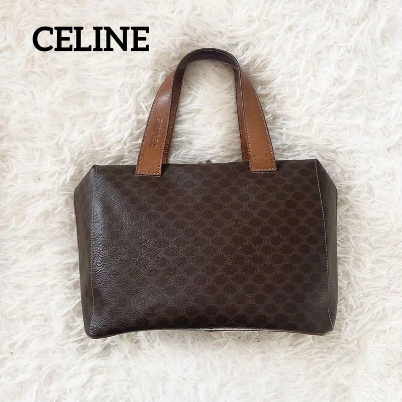 CELINE Vintage Macadam Triomphe Hand Bag PVC Leather Brown Women Used From Japan