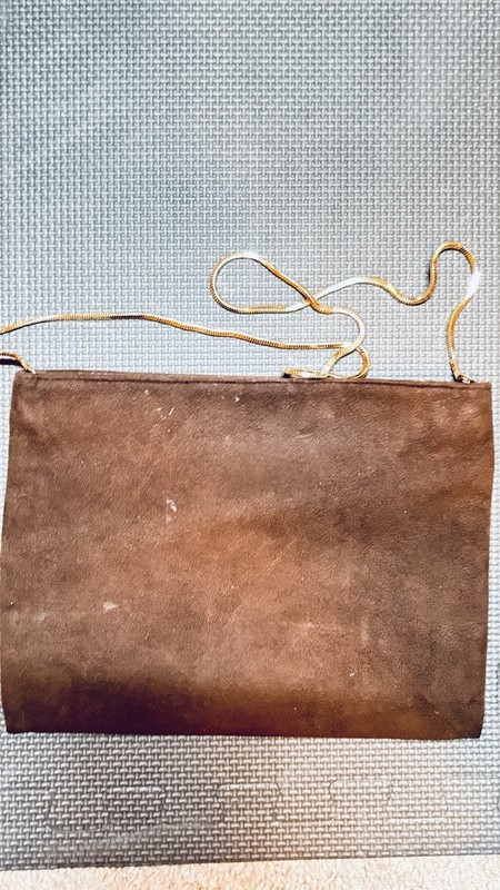 REVA Vintage Ultra Suede Brown Shoulder Bag Gold Chain Strap Solid Accent gallery