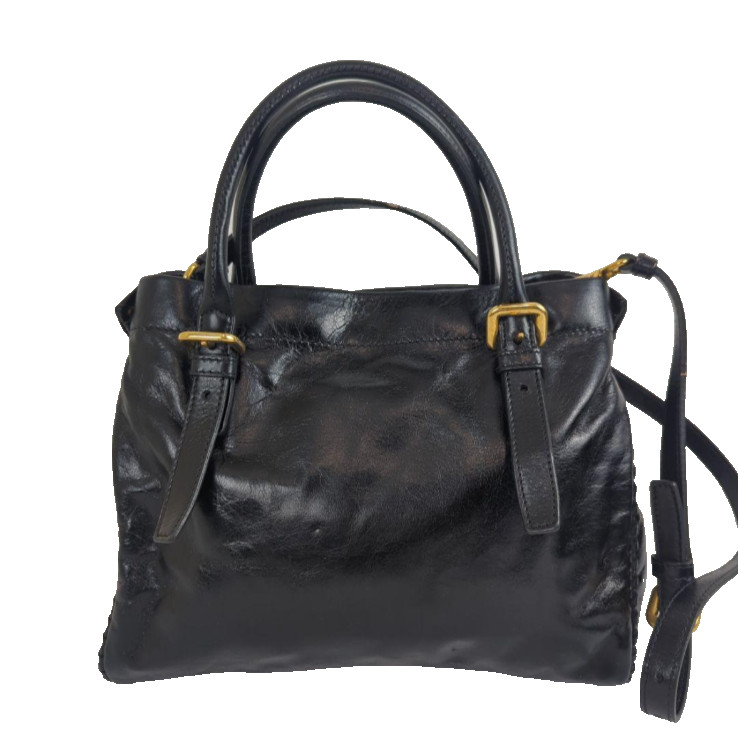 Authentic Prada Ribbon Calf Leather Black 2Way Hand Bag Shoulder Bag Vintage gallery