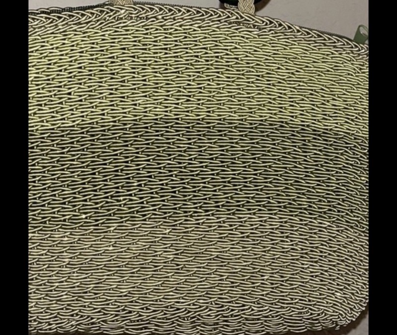 Crochet Works handbag, Green marbled Resin Handles, woven ombré greens. Llining. gallery