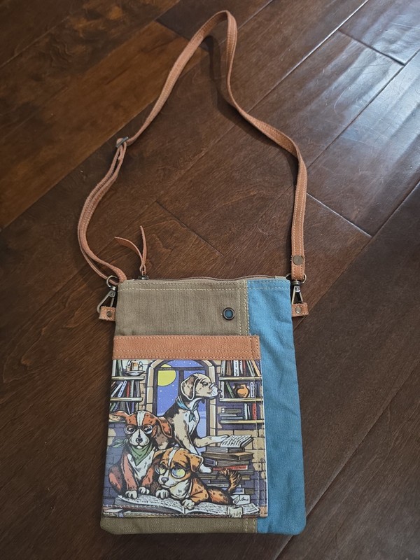 Dogs & Books Crossbody Bag Recycled Canvas