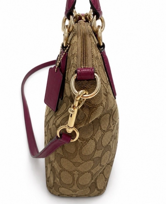 Coach Kelsey Signature Monogram C Canvas Khaki & Fuchsia Leather Trim Bag gallery