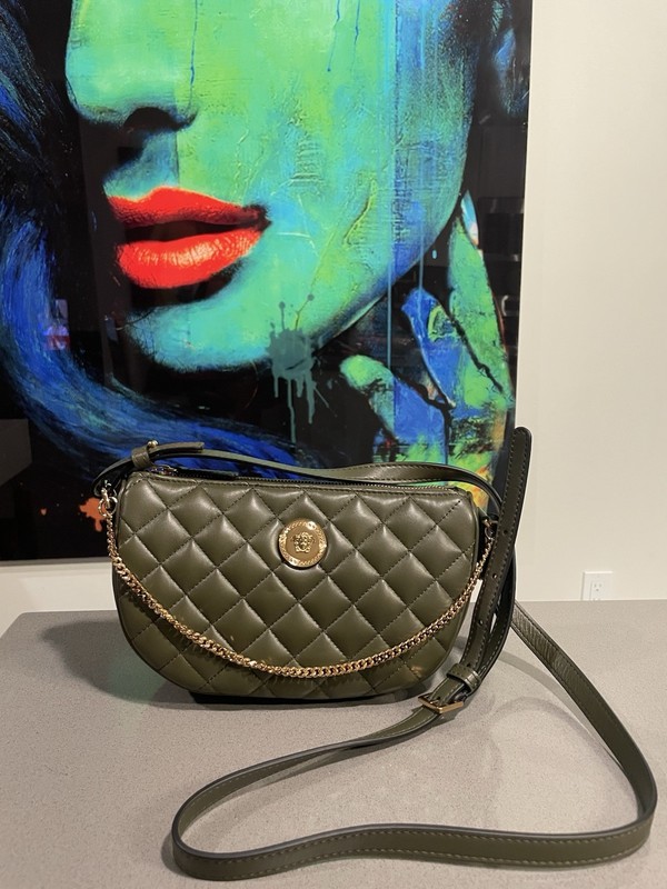 Versace Half Moon Bag + Metal Dark Olive $ 1875 Retail Hot Deal Authentic