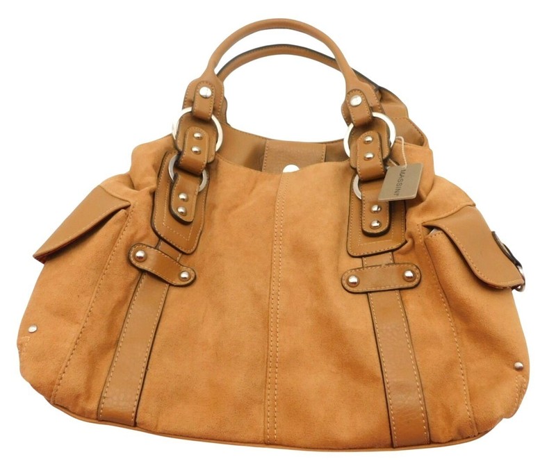 Massini Faux Leather Suede Hobo Honey Brown Bag Purse Tote with Tag