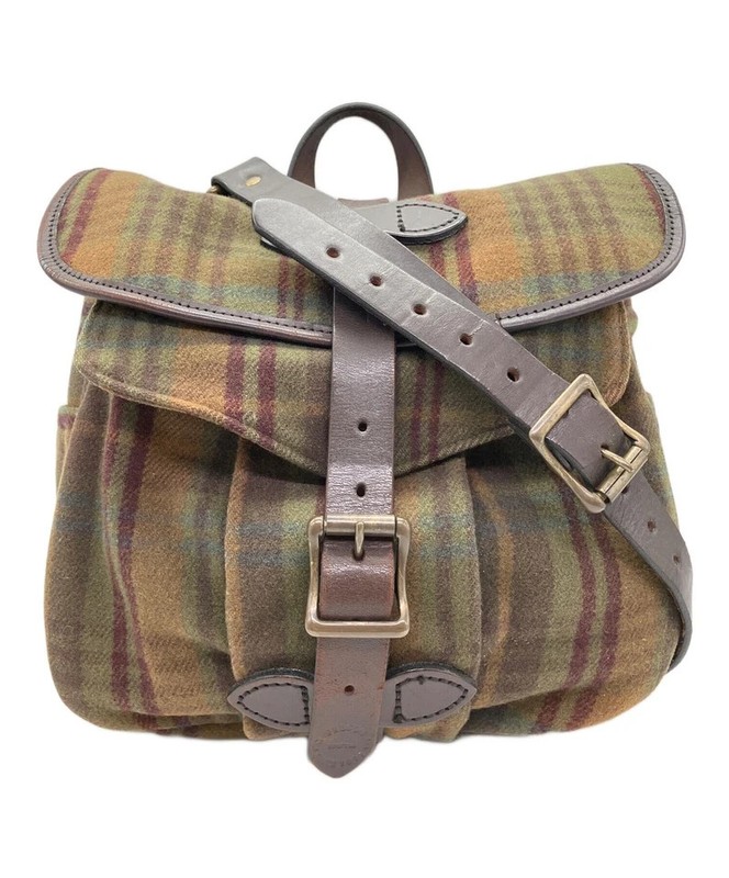 FILSON Shoulder Bag Unisex Green x Brown Check Wool Material Made in USA USED