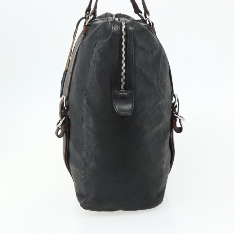 PRADA Tote Bag Leather Black Silver Auth 178161 gallery