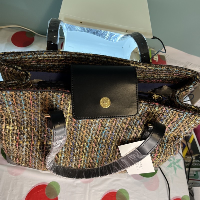 Joan Rivers Classics Tweed Tote/Handbag NEW Neutrals 15 1/2” W x 10 3/4” Tall gallery