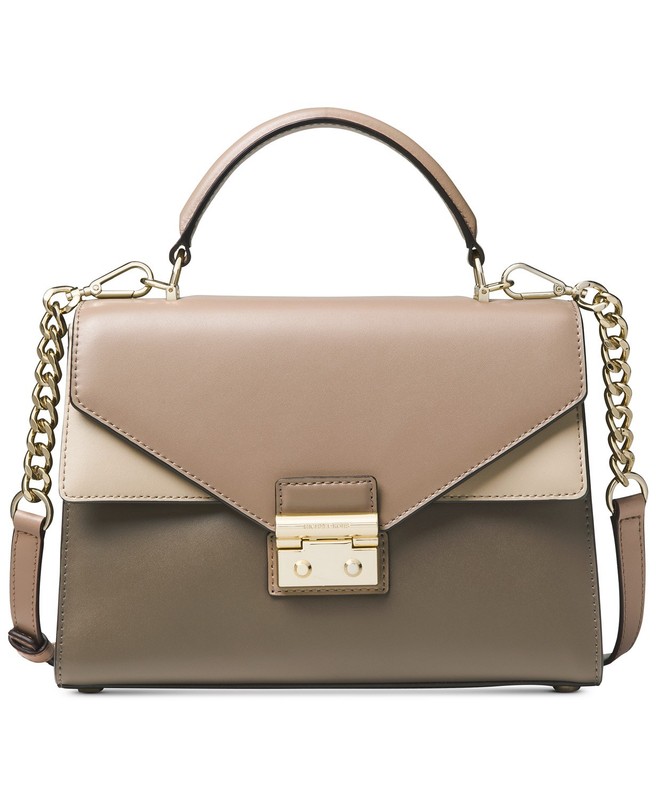 Michael Kors Mushroom Truffle Oat Leather Top Handle Sloan Satchel Crossbody Bag