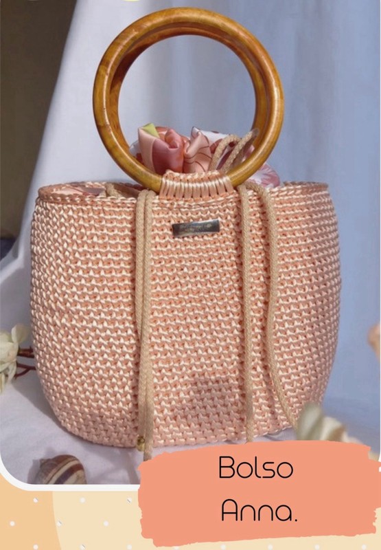 Colombian Soft Pink Handmade Crochet Purse With Wood Handles