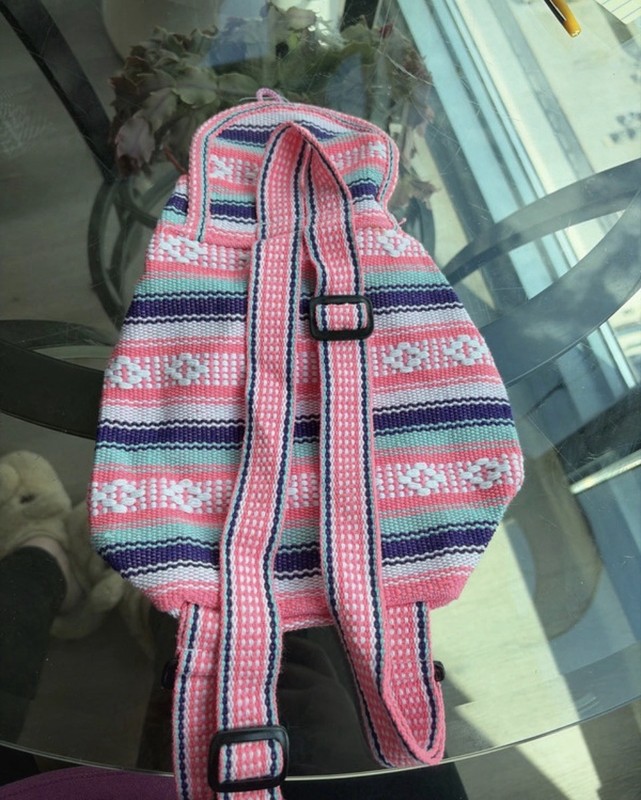 Women’s Pink Multicolor Striped Drawstring Backpack w/ Adjustable Straps