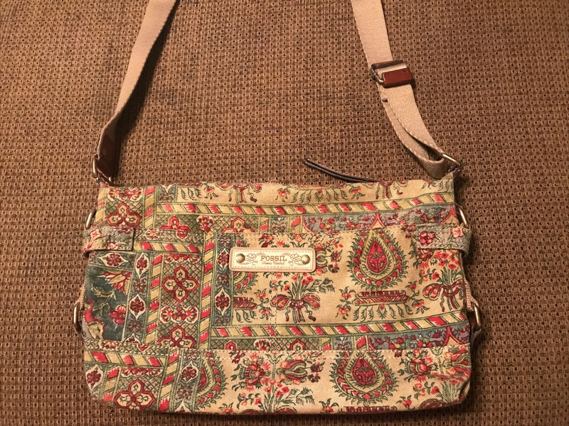 Vtg FOSSIL Floral Canvas Handbag Shoulder Cross Body Bag