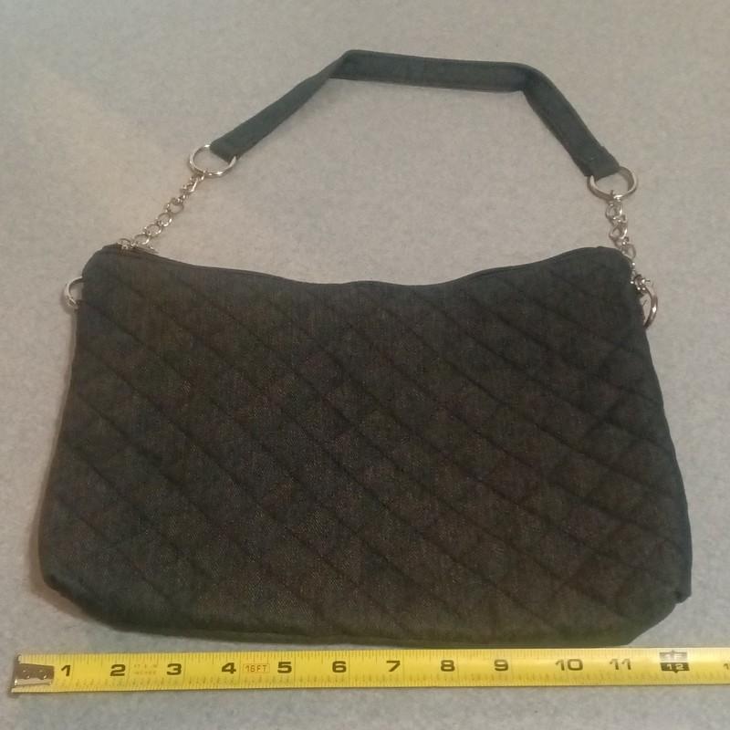 Black Quilted Shoulder Bag, W Coin / Key Purse, Zip/Snap Closure, Inner Pockets