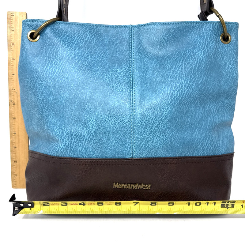 Montana West Hobo Tote Shoulder Bag Turqoise Black Faux Leather Equestrian Lined gallery
