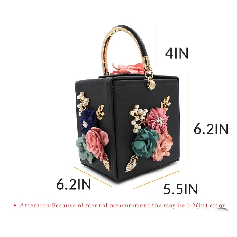 Evening Clutch Bag for Women Floral Square Box Evening Bags Crossbody Black gallery